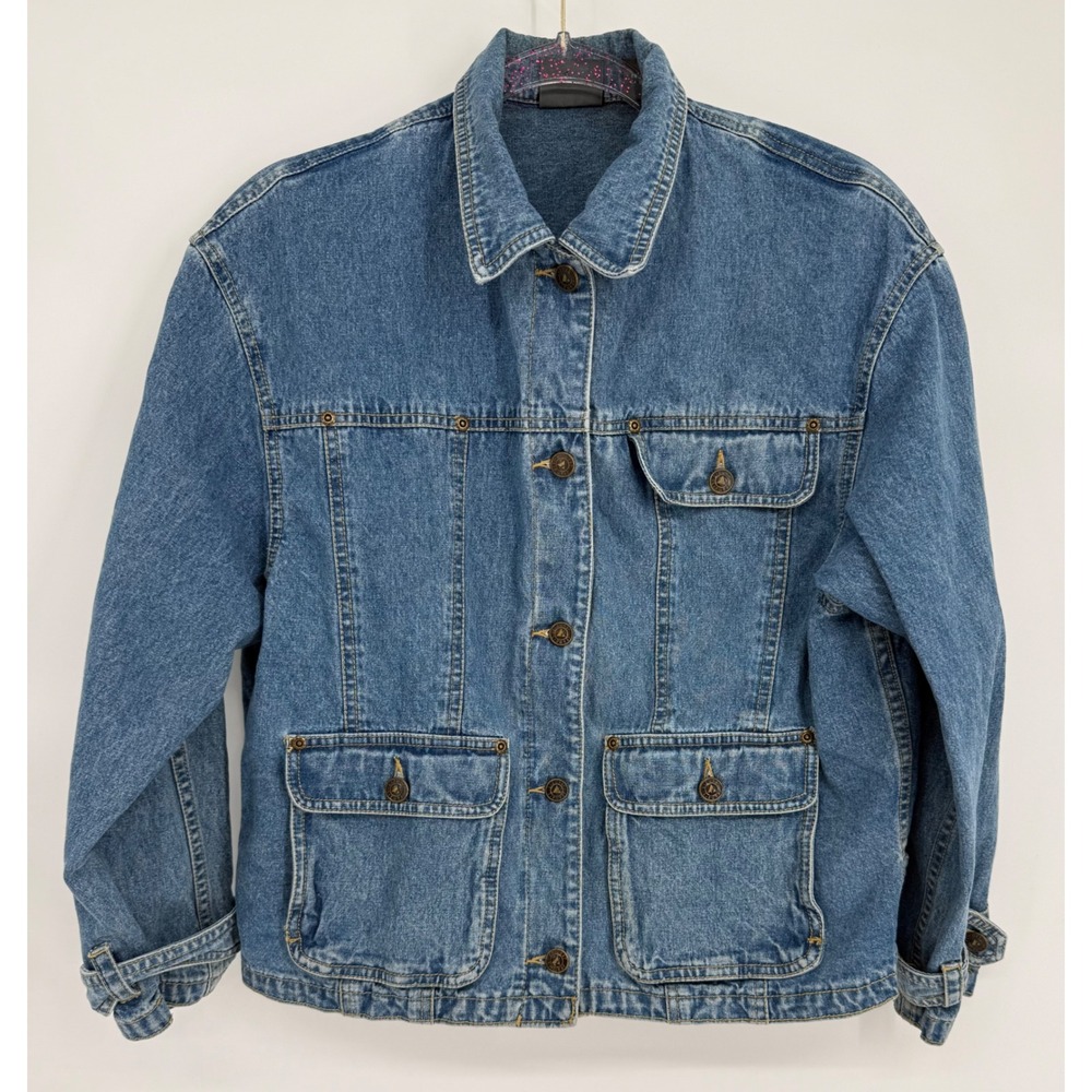 Lizwear Petite Womens Blue Denim Trucker Jacket Medium Wash Cotton Sz S